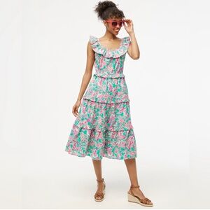 Jcrew Floral Ruffle Dress with Pink and Green